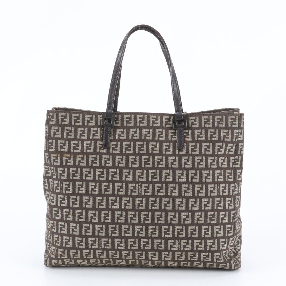 Fendi Zucchino Leather Canvas Tote Bag Shoulder — view 3