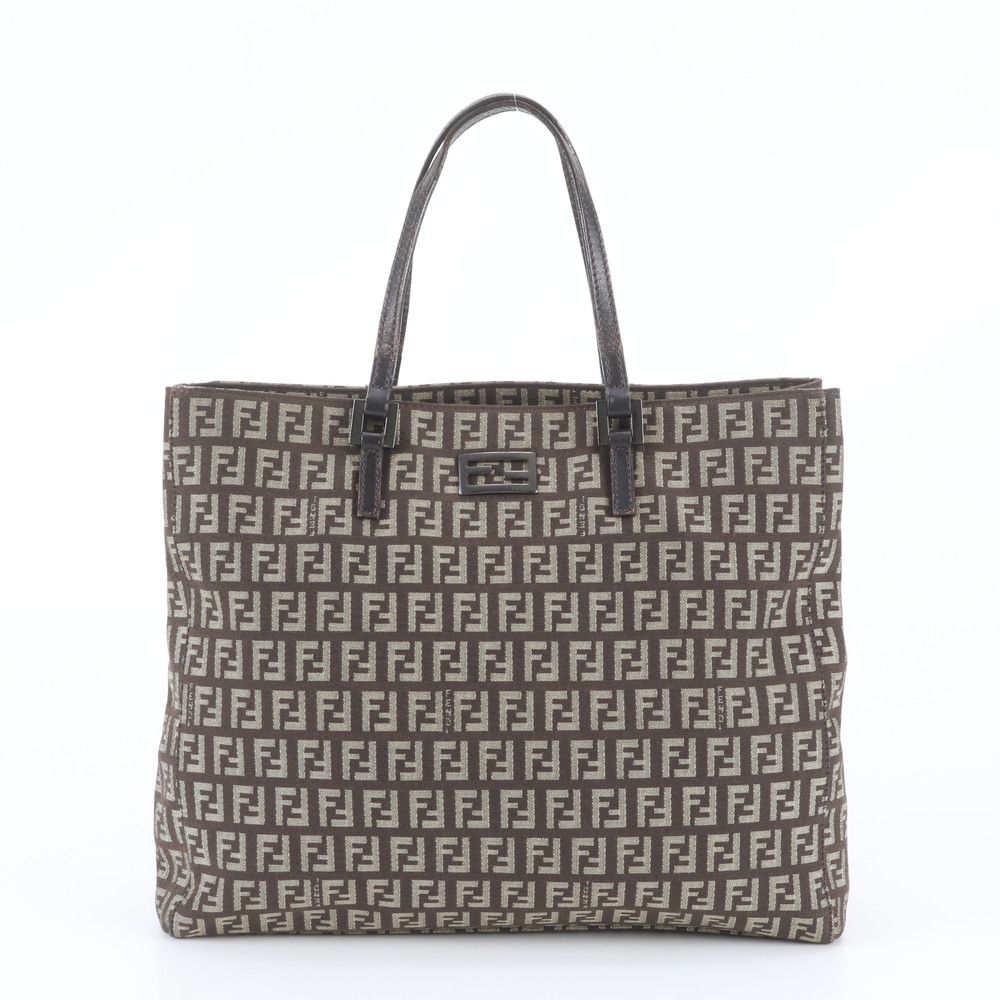 Fendi Zucchino Leather Canvas Tote Bag Shoulder