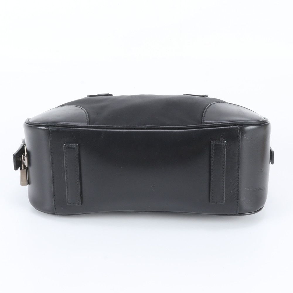 Prada Tessuto Nylon Triangle Logo Leather Handbag Tote Black — view 6