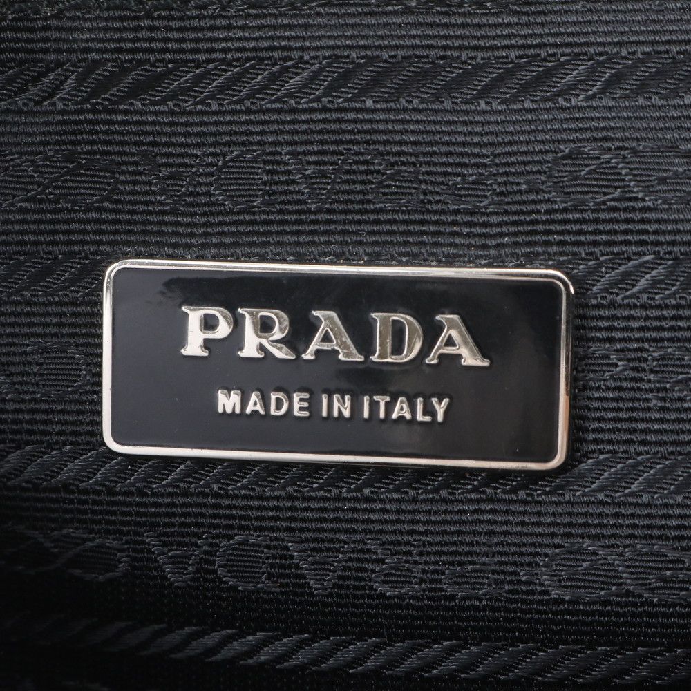 Prada Tessuto Nylon Triangle Logo Leather Handbag Tote Black — view 8