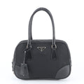 Prada Tessuto Nylon Triangle Logo Leather Handbag Tote Black