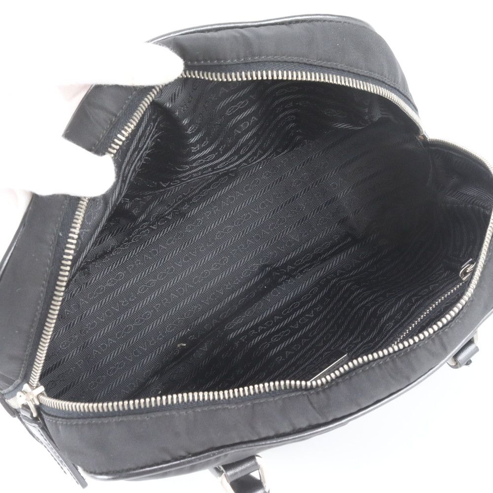 Prada Tessuto Nylon Triangle Logo Leather Handbag Tote Black — view 7