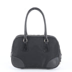 Prada Tessuto Nylon Triangle Logo Leather Handbag Tote Black — view 3