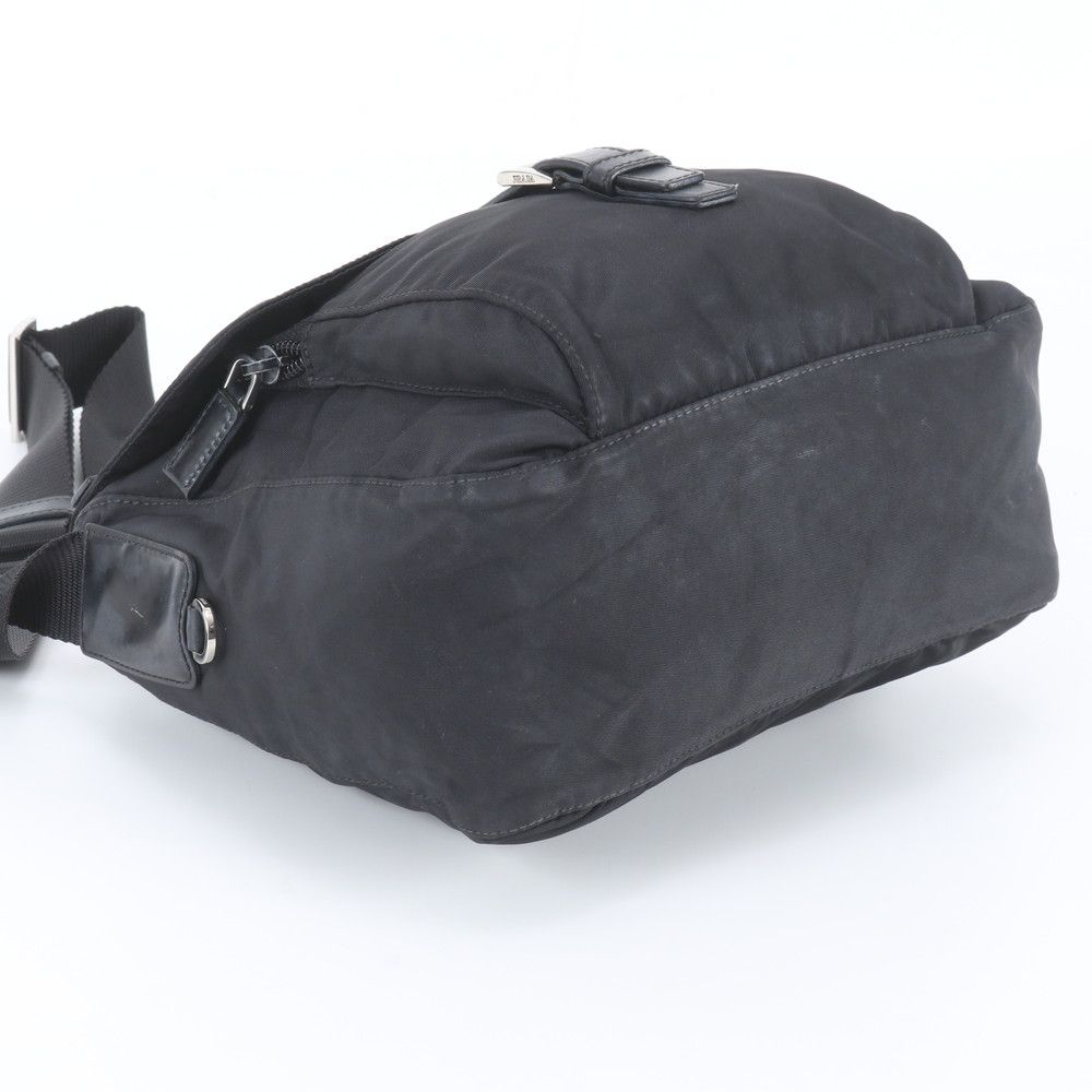 Prada Tessuto Nylon Triangle Logo Leather Shoulder Bag Crossbody Messenger Black — view 5