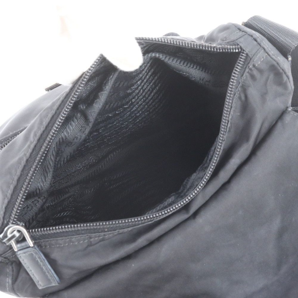 Prada Tessuto Nylon Triangle Logo Leather Shoulder Bag Crossbody Messenger Black — view 7