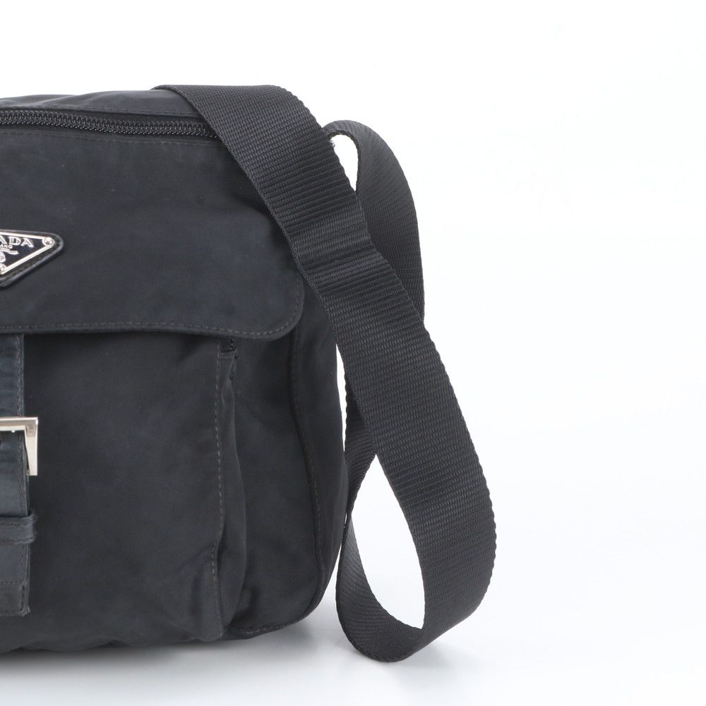 Prada Tessuto Nylon Triangle Logo Leather Shoulder Bag Crossbody Messenger Black — view 2