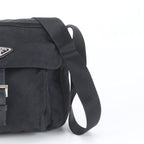 Prada Tessuto Nylon Triangle Logo Leather Shoulder Bag Crossbody Messenger Black — view 2