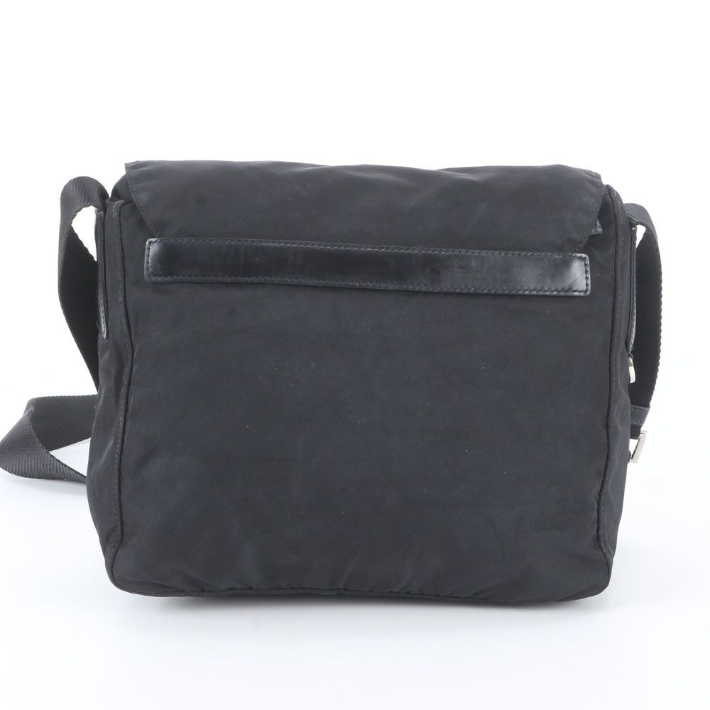 Prada Tessuto Nylon Triangle Logo Leather Shoulder Bag Crossbody Messenger Black — view 3