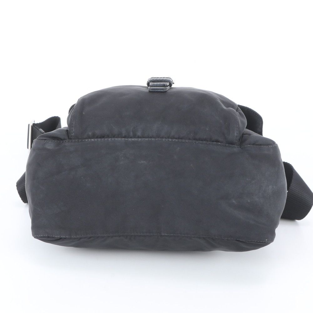 Prada Tessuto Nylon Triangle Logo Leather Shoulder Bag Crossbody Messenger Black — view 6