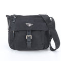 Prada Tessuto Nylon Triangle Logo Leather Shoulder Bag Crossbody Messenger Black