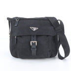 Prada Tessuto Nylon Triangle Logo Leather Shoulder Bag Crossbody Messenger Black