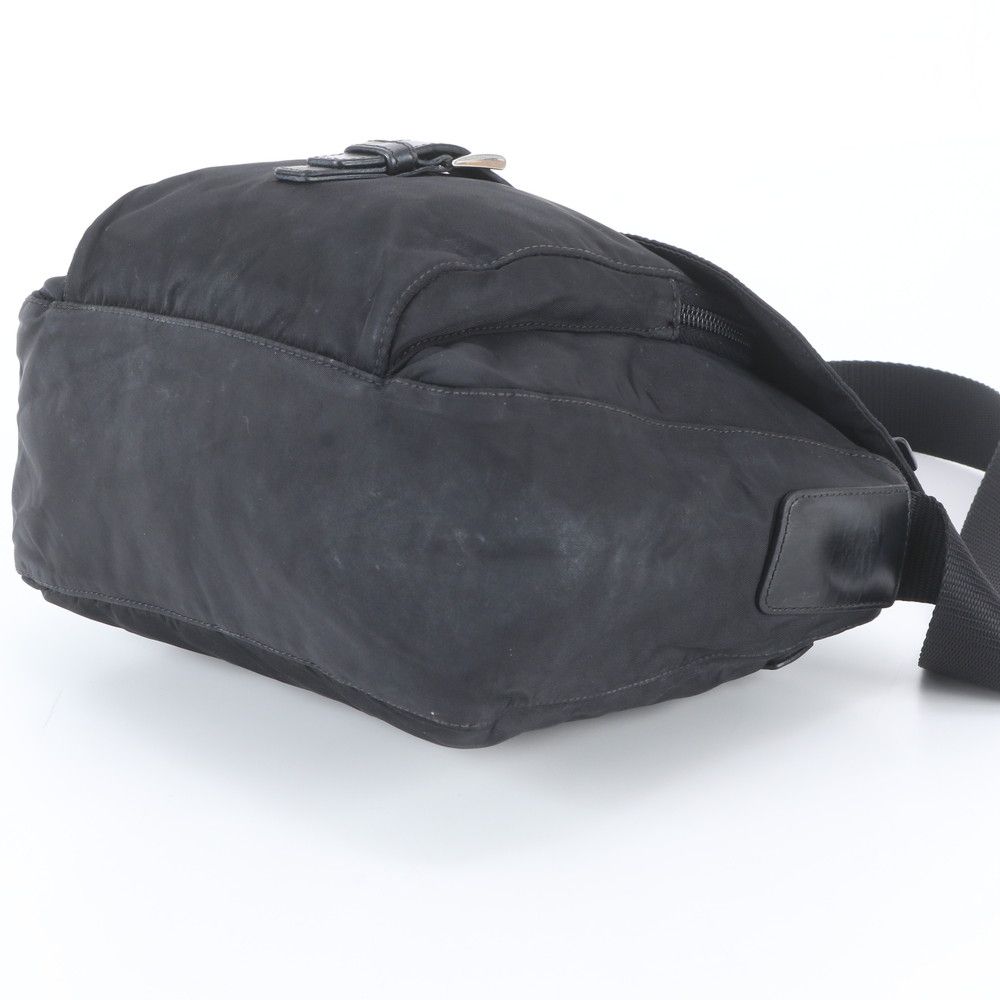 Prada Tessuto Nylon Triangle Logo Leather Shoulder Bag Crossbody Messenger Black — view 4