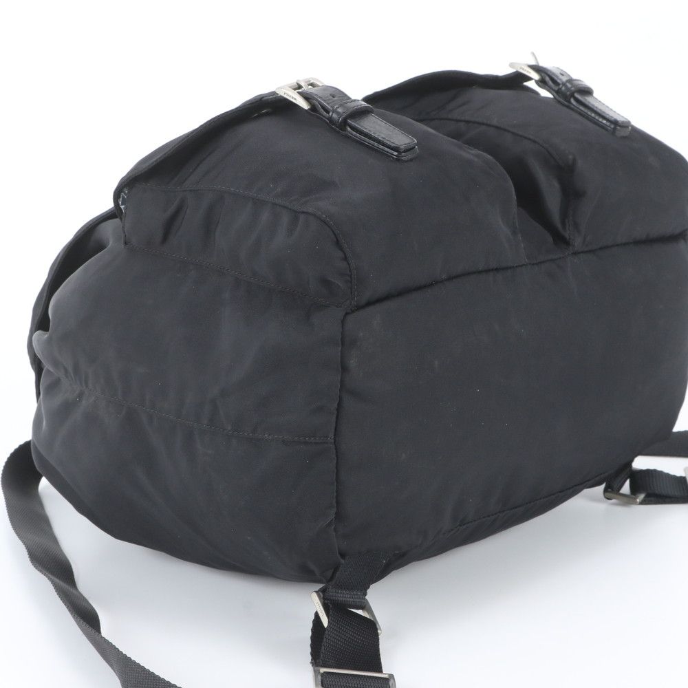 Prada Tessuto Nylon Triangle Logo Leather Backpack Black — view 5