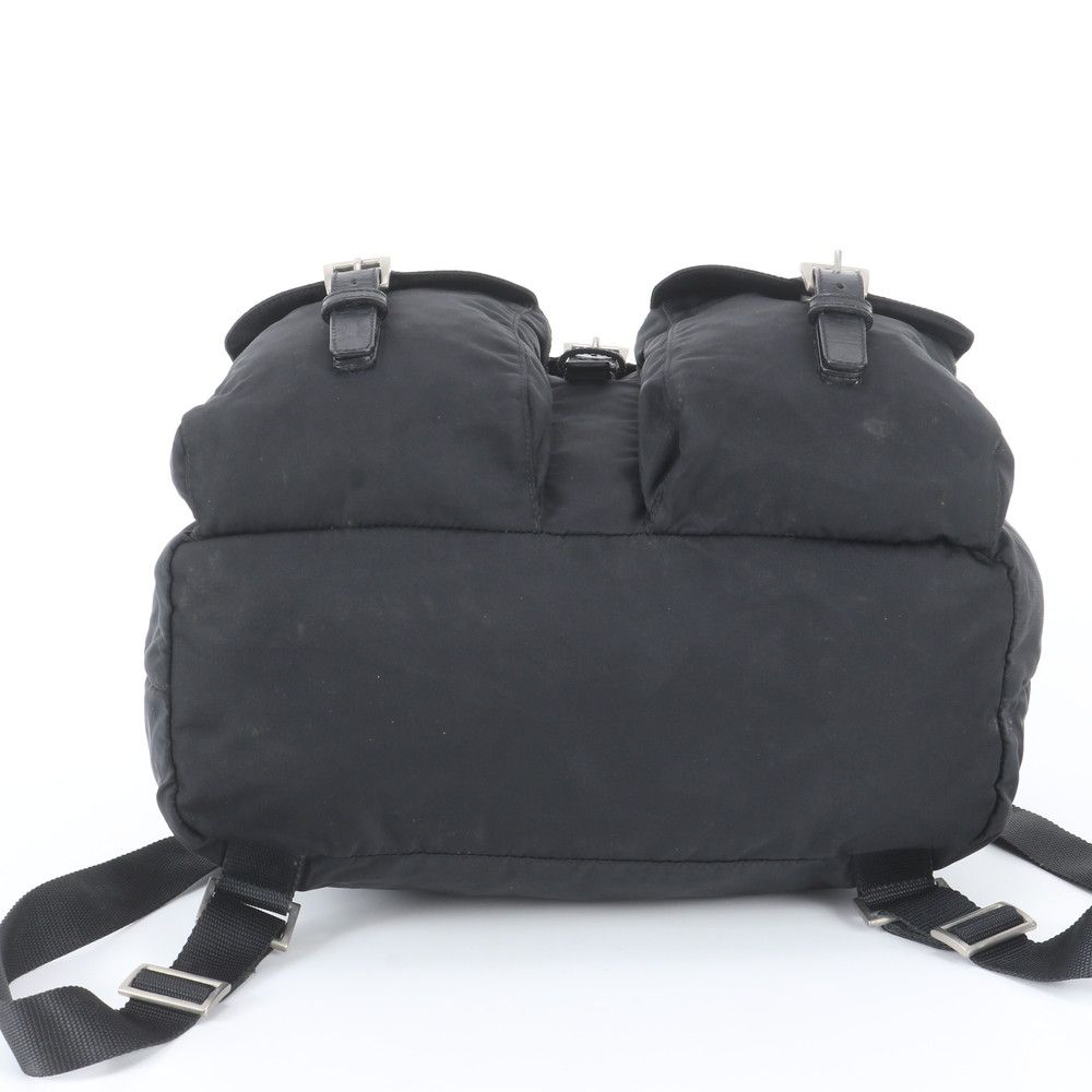 Prada Tessuto Nylon Triangle Logo Leather Backpack Black — view 6
