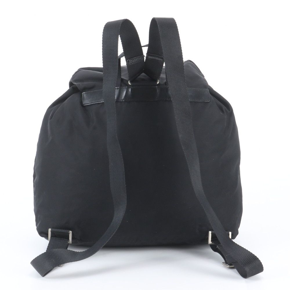 Prada Tessuto Nylon Triangle Logo Leather Backpack Black — view 3