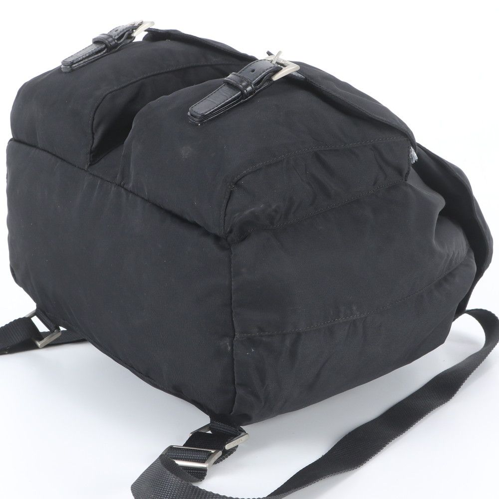 Prada Tessuto Nylon Triangle Logo Leather Backpack Black — view 4