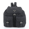 Prada Tessuto Nylon Triangle Logo Leather Backpack Black