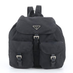 Prada Tessuto Nylon Triangle Logo Leather Backpack Black