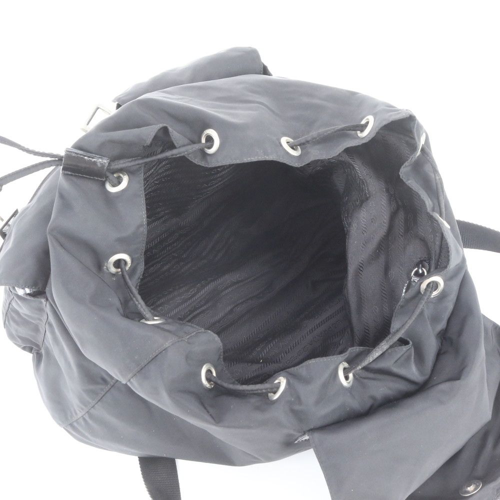 Prada Tessuto Nylon Triangle Logo Leather Backpack Black — view 7