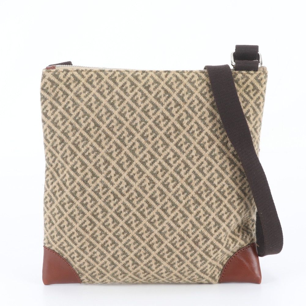 Fendi Zucchino Leather Canvas Shoulder Bag Crossbody Hand