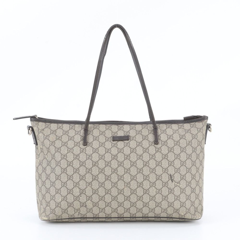 Gucci GG Supreme Leather Tote Bag Shoulder Hand Brown