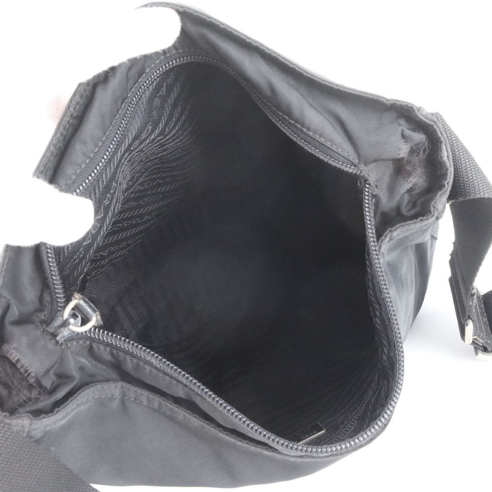 Prada Tessuto Nylon Triangle Logo Leather Shoulder Bag Crossbody Messenger Black — view 7