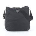 Prada Tessuto Nylon Triangle Logo Leather Shoulder Bag Crossbody Messenger Black