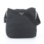 Prada Tessuto Nylon Triangle Logo Leather Shoulder Bag Crossbody Messenger Black
