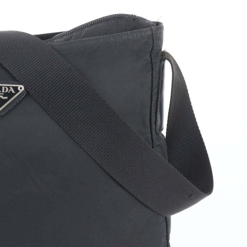 Prada Tessuto Nylon Triangle Logo Leather Shoulder Bag Crossbody Messenger Black — view 2