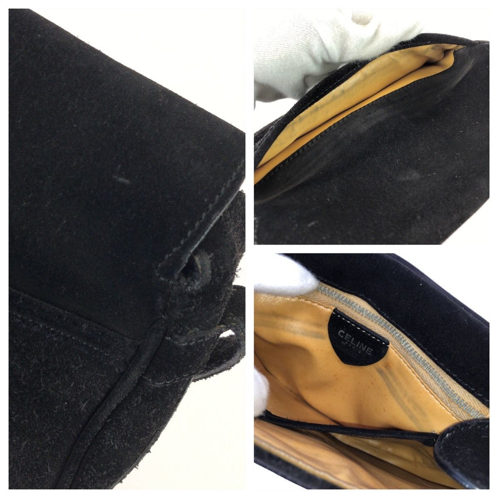 Celine Vintage Star Ball Black Gold Suede Shoulder Bag Pochette — view 6