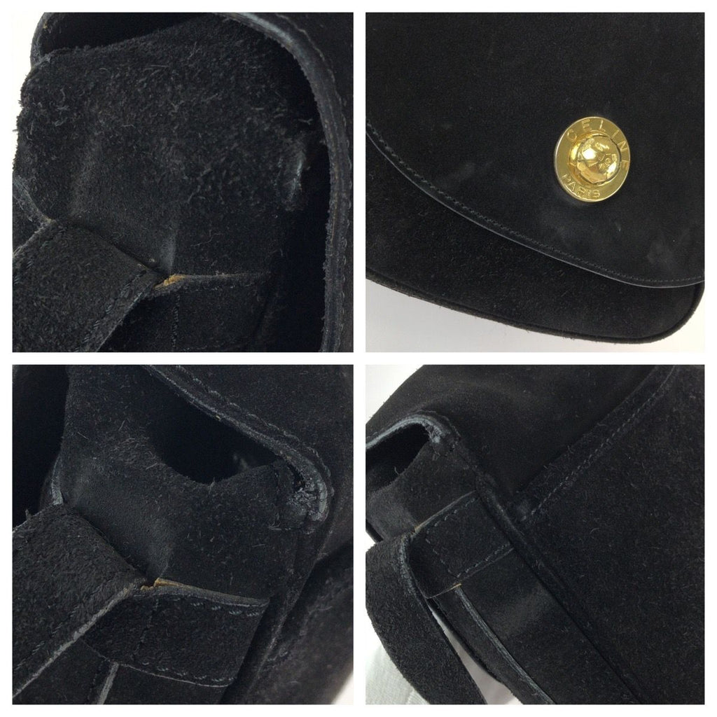 Celine Vintage Star Ball Black Gold Suede Shoulder Bag Pochette — view 5