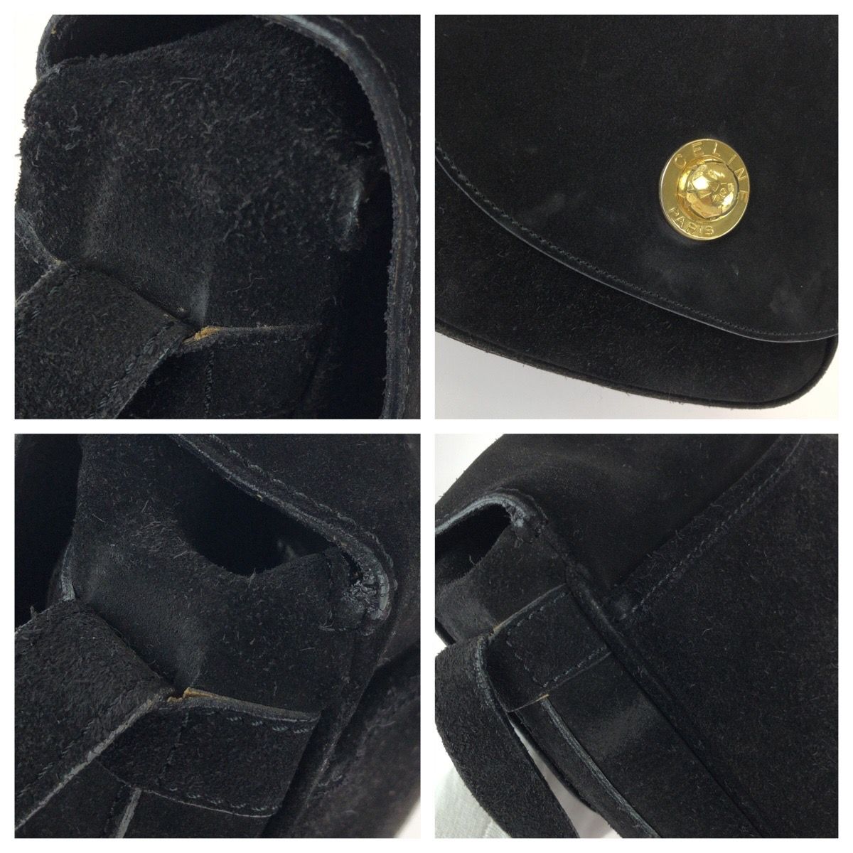 Celine Vintage Star Ball Black Gold Suede Shoulder Bag Pochette — view 5