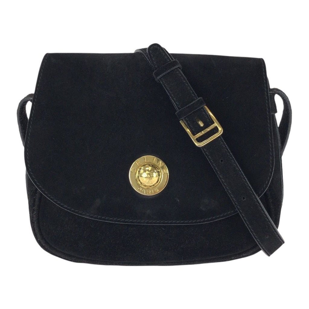 Celine Vintage Star Ball Black Gold Suede Shoulder Bag Pochette