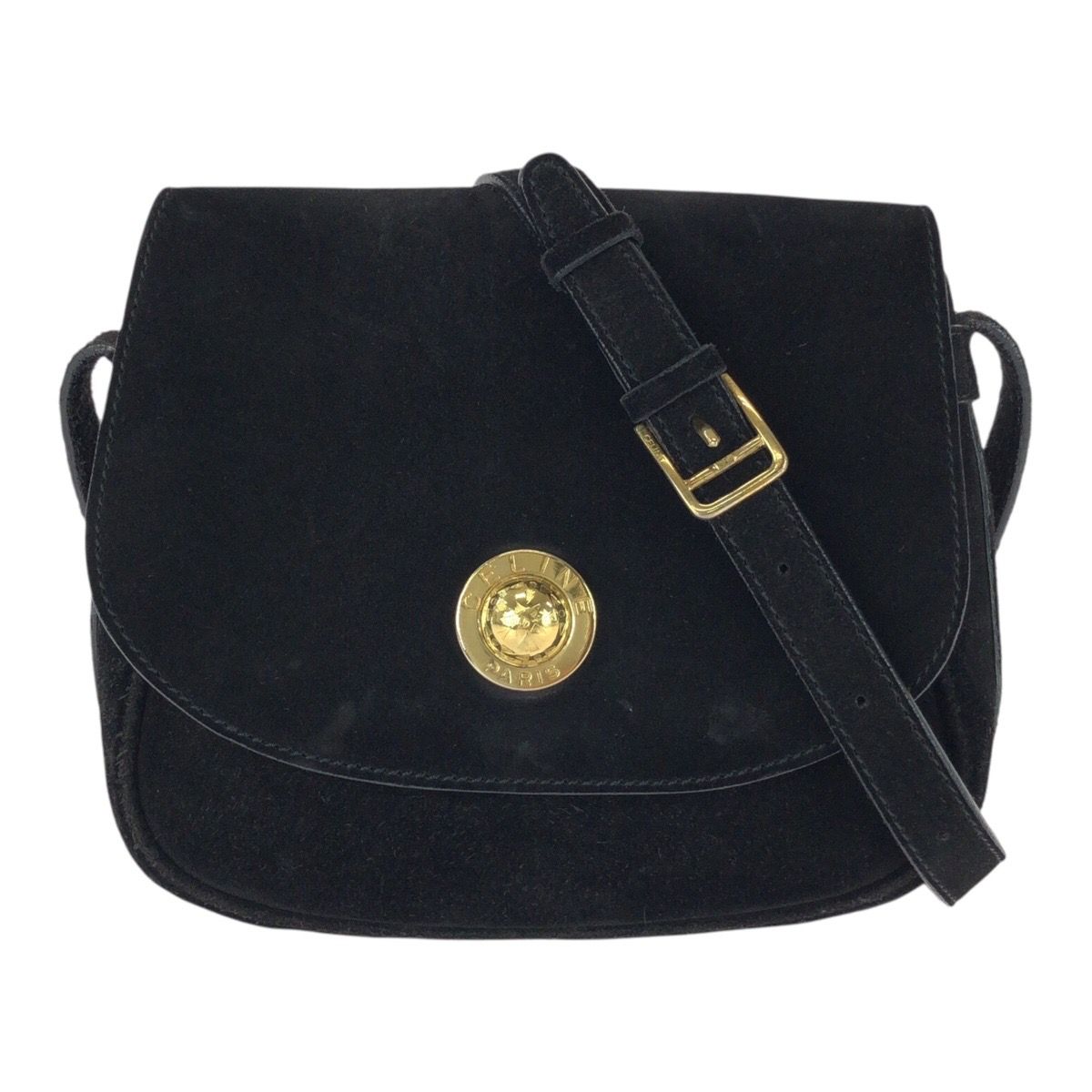 Celine Vintage Star Ball Black Gold Suede Shoulder Bag Pochette