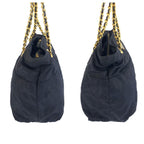 Prada Vintage Tessuto Navy Gold Nylon Leather Tote Shoulder Bag — view 7