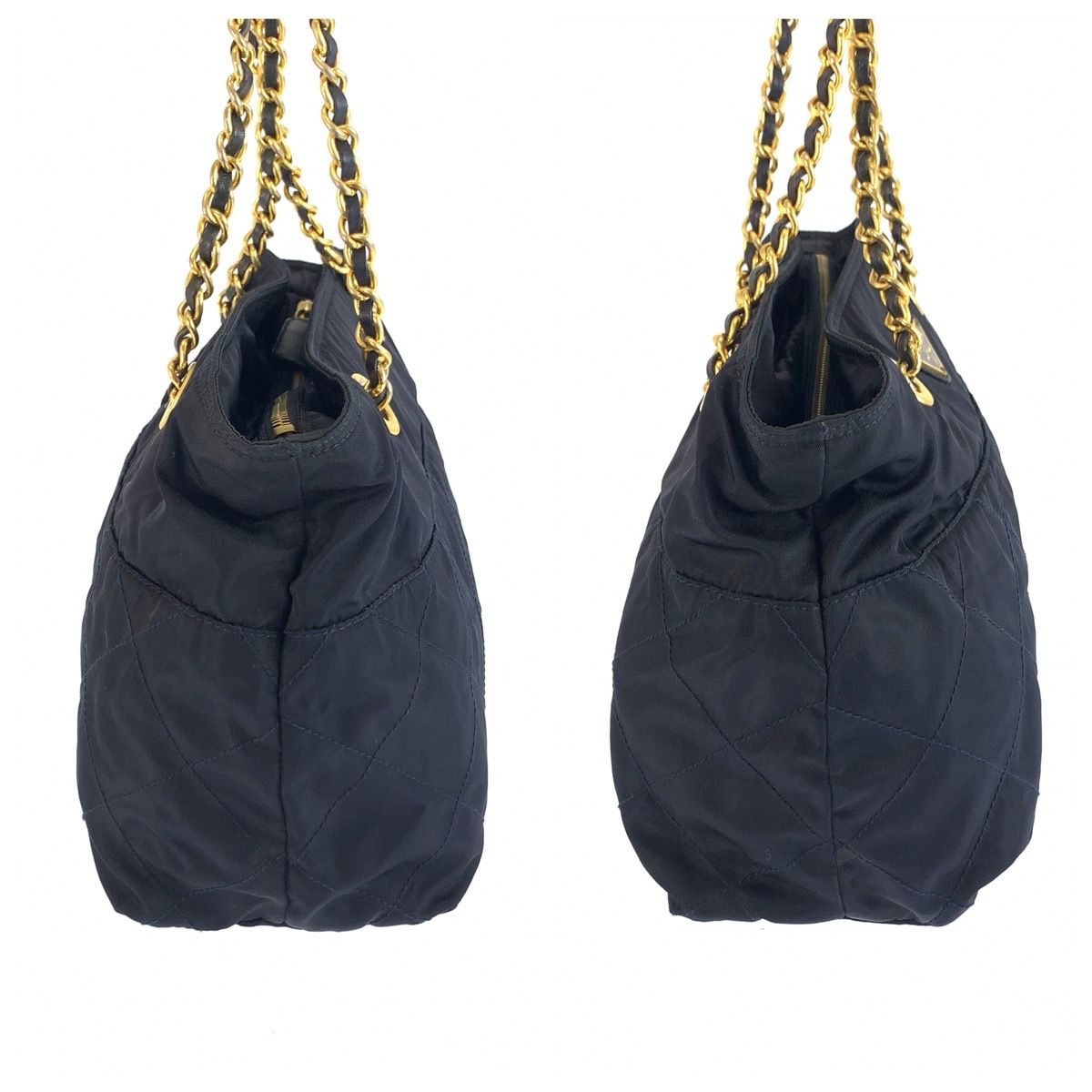 Prada Vintage Tessuto Navy Gold Nylon Leather Tote Shoulder Bag — view 7