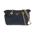 Prada Vintage Tessuto Navy Gold Nylon Leather Tote Shoulder Bag
