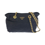 Prada Vintage Tessuto Navy Gold Nylon Leather Tote Shoulder Bag