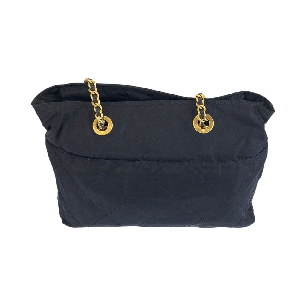 Prada Vintage Tessuto Navy Gold Nylon Leather Tote Shoulder Bag — view 2