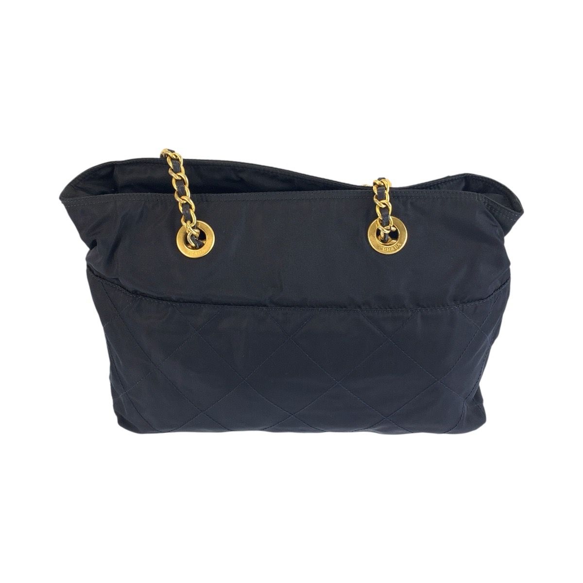 Prada Vintage Tessuto Navy Gold Nylon Leather Tote Shoulder Bag — view 2