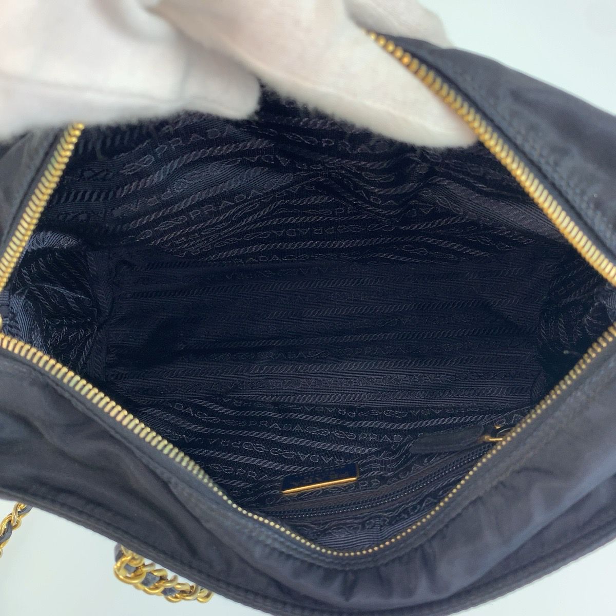 Prada Vintage Tessuto Navy Gold Nylon Leather Tote Shoulder Bag — view 8