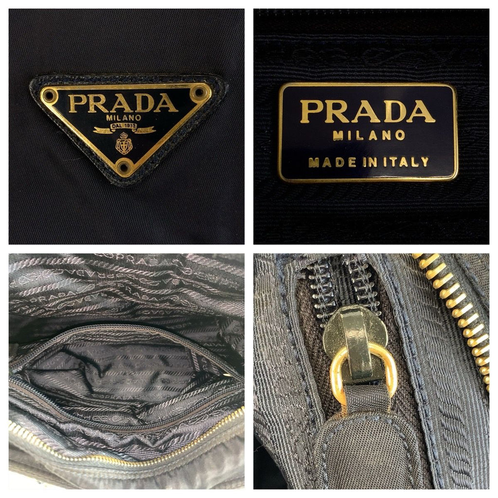 Prada Vintage Tessuto Navy Gold Nylon Leather Tote Shoulder Bag — view 5