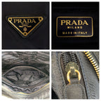 Prada Vintage Tessuto Navy Gold Nylon Leather Tote Shoulder Bag — view 5