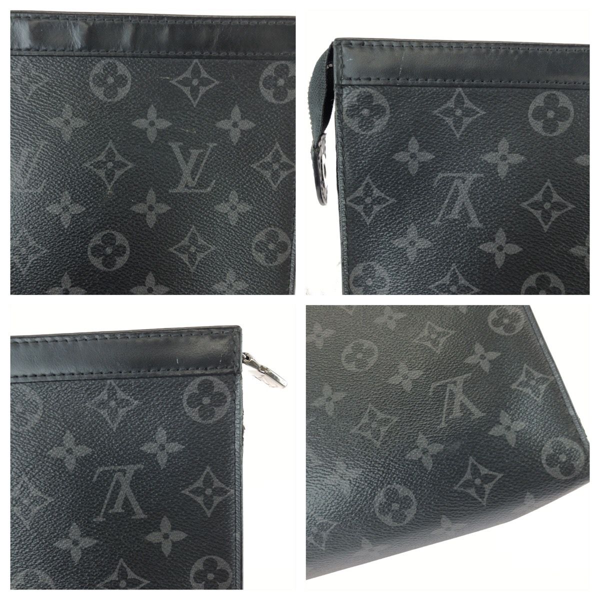 Louis Vuitton Monogram Eclipse Pochette Voyage MM Black Leather Clutch — view 6