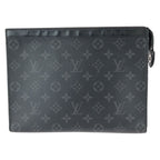 Louis Vuitton Monogram Eclipse Pochette Voyage MM Black Leather Clutch