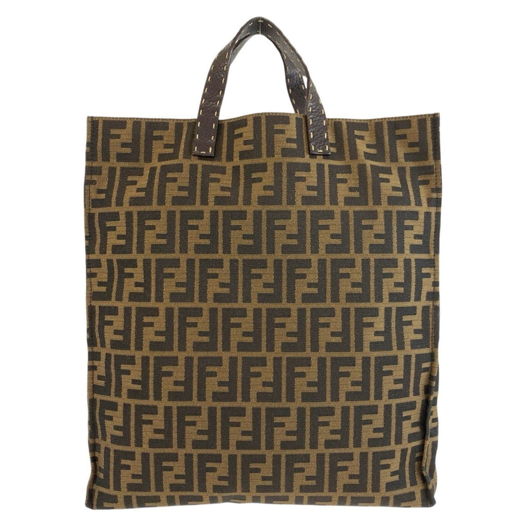 Fendi Selleria Zucca Brown Canvas Leather Tote Business Handbag