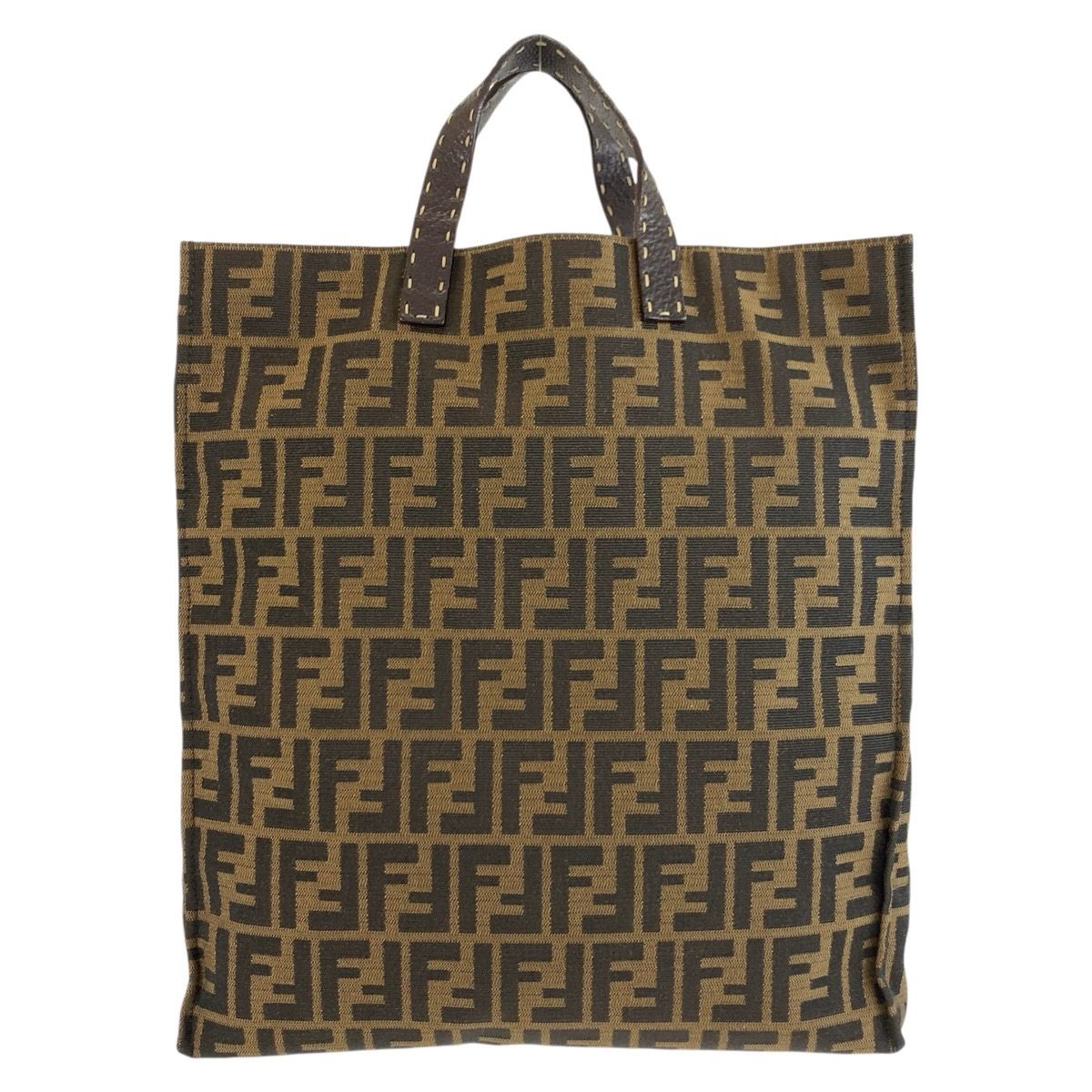 Fendi Selleria Zucca Brown Canvas Leather Tote Business Handbag