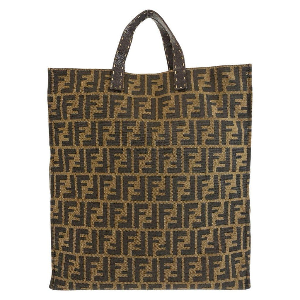 Fendi Selleria Zucca Brown Canvas Leather Tote Business Handbag — view 2