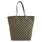 Gucci Black Beige Gold GG Canvas Leather Tote Shoulder Bag