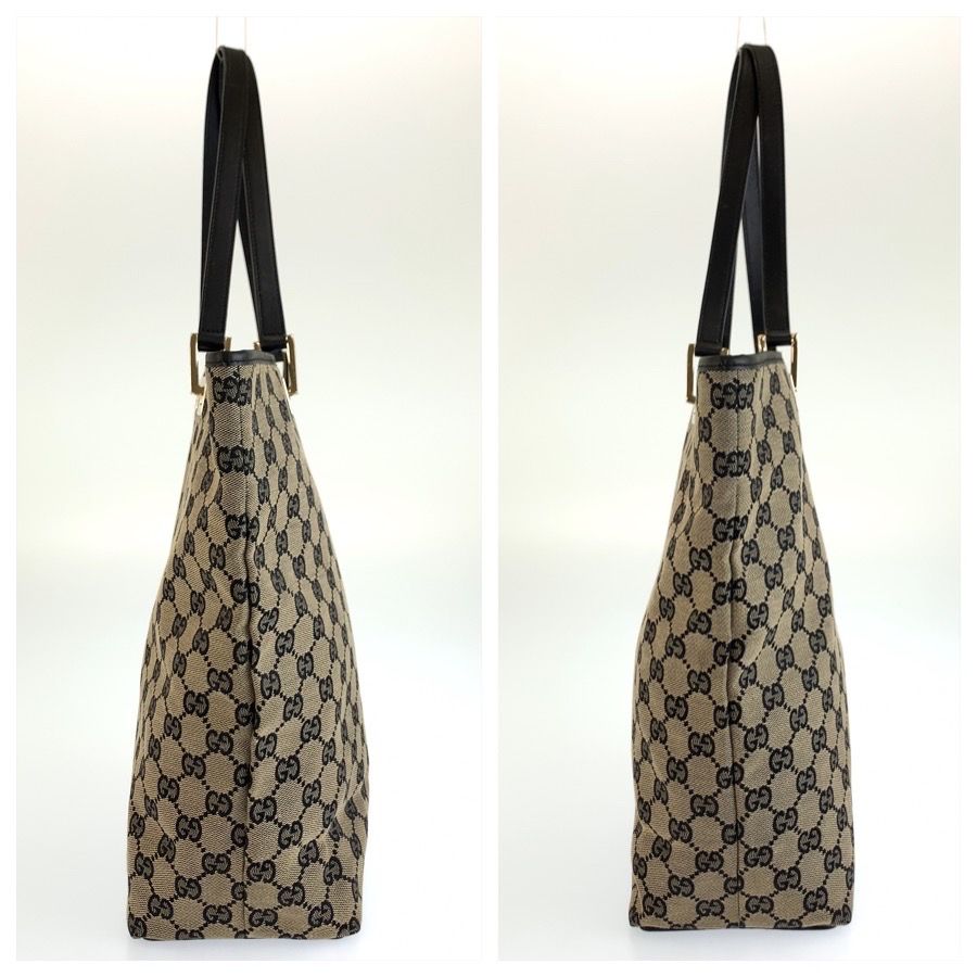 Gucci Black Beige Gold GG Canvas Leather Tote Shoulder Bag — view 7